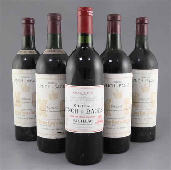 Thirteen bottles of Chateau Lynch-Bages, 1961 (12) shipped & bottled by Matthew Gloag & Son and 1982 (1).